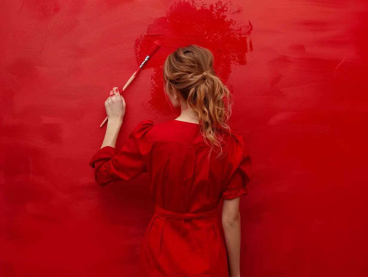 aibigsales_Artist_woman_painting_a_wall_in_red_formal_clothes_2a7da20d-04e7-4548-92b6-7f040fa00b3b_2